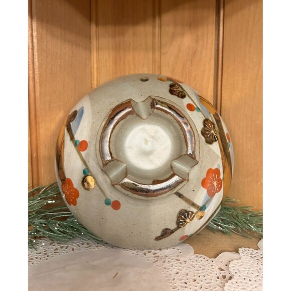 Vintage Hand-Painted Donabe Lid Bowl Stoneware Orange Poppy Rice Cooker - Picture 2 of 5